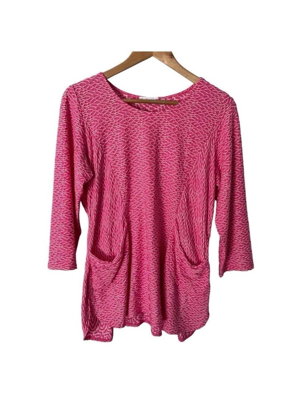 Habitat Textured Stretch Tunic Top Sz M Pink Shirt Classy Mature Bold Comfy EUC